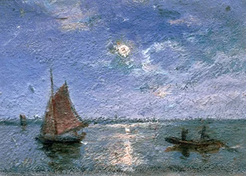 Fischerboote im Mondlicht
